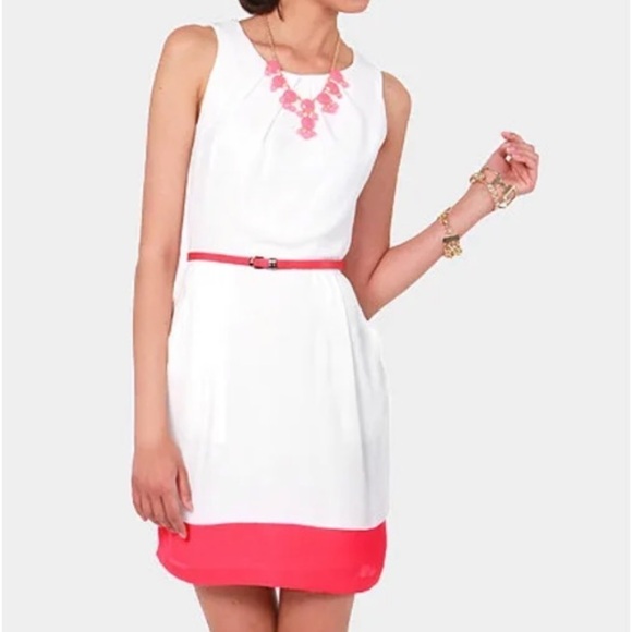 LuLu’s The Good Life Coral and White Color-block Sleeveless Dress, Barbiecore M - Picture 2 of 10